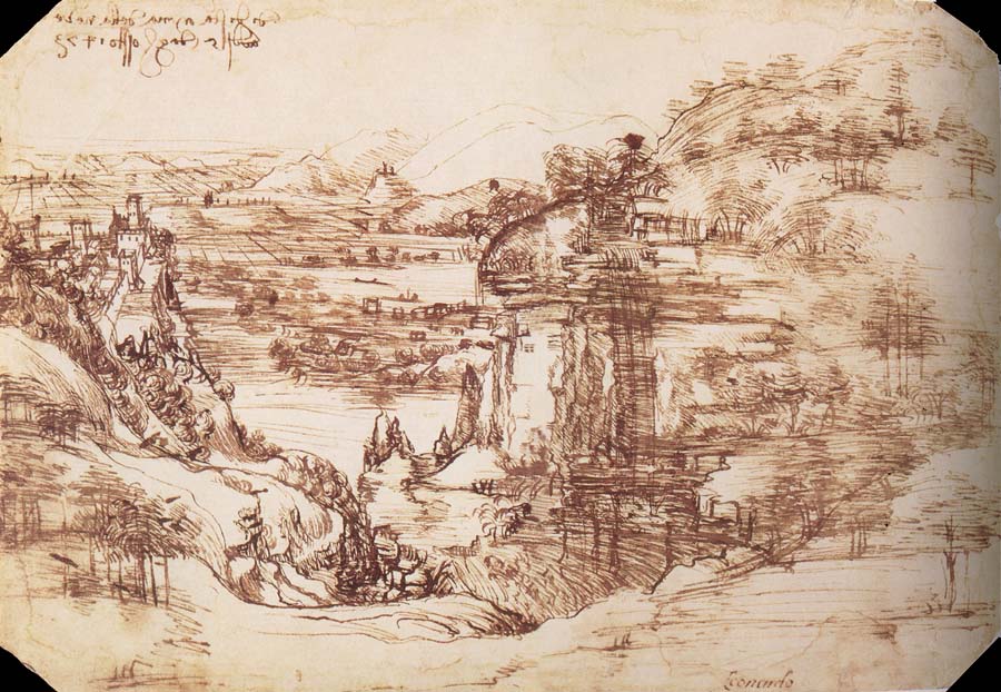 LEONARDO da Vinci Landscape in the Arnotal